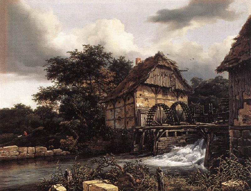 Jacob van Ruisdael Two Water Mills an Open Sluice oil painting image